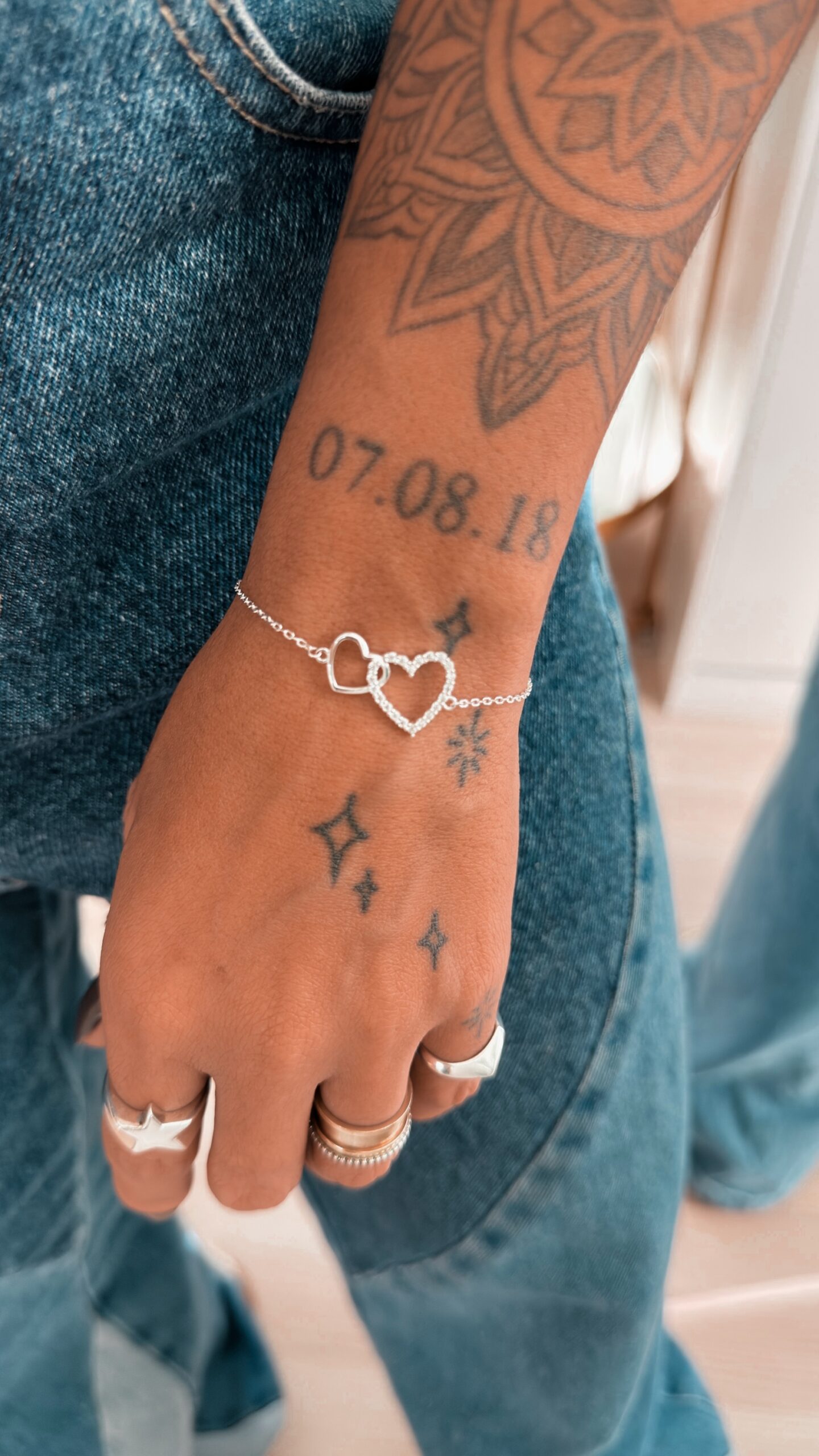 Pulseira Corações Cravejado e liso - Imagem 3